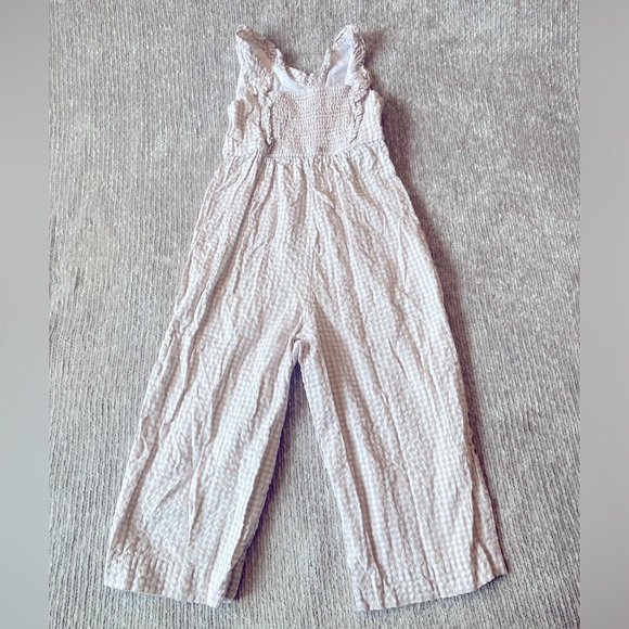 Hope & Henry Gingham Jumpsuit, Organic Cotton Ruched Back Ruffle Straps 8 - Picture 5 of 6